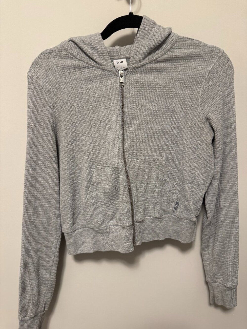 TNA Grey Waffle Knit Cropped Zip-Up Hoodie | Size Small